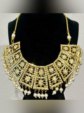 Vintage Indian Gold Pearl Statement Necklace